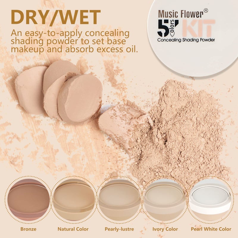 FantasyDay 5 Colors Long-Lasting Lightweight Multi-layer Matte Loose Setting Powder Pressed Face Makeup Concealing Shading Powder Foundation for All Skin Tones, Minimizes Fine Lines & Imperfections - Image 3